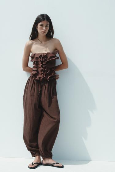 STRAPLESS TOP WITH RUFFLES - Chocolate by Zara