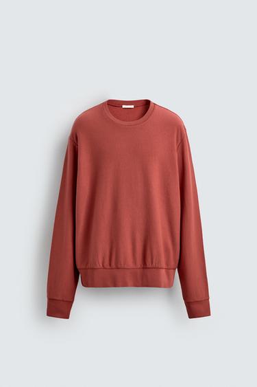 WASHED CREW NECK SWEATSHIRT - Mid-red by Zara