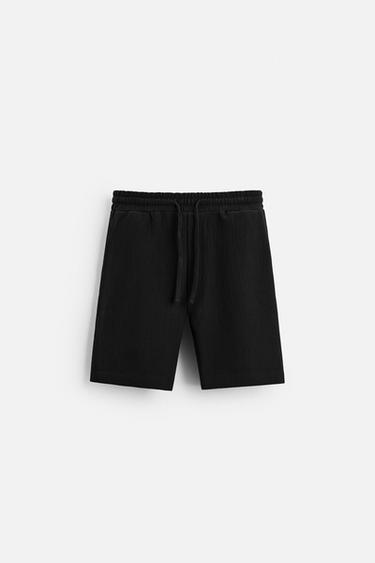 TEXTURED JOGGER BERMUDA SHORTS - Black by Zara