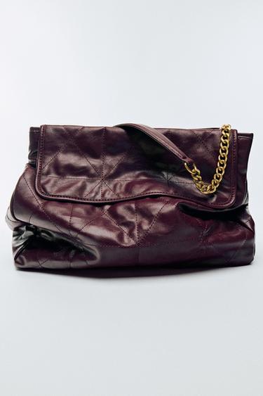 FLAP SHOULDER TOTE BAG - Burgundy Red by Zara