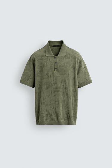 RELAXED FIT JACQUARD KNIT POLO SHIRT - Green by Zara
