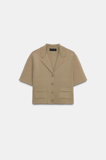 SHORT SLEEVE KNIT CARDIGAN - Light khaki by Zara