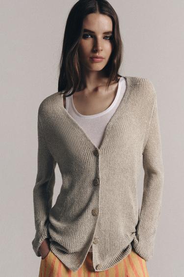 V-NECK CARDIGAN - Light beige by Zara