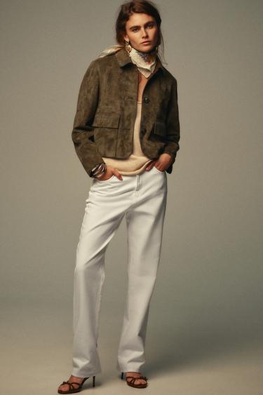 FAUX SUEDE CROPPED JACKET - Khaki by Zara - Image 0
