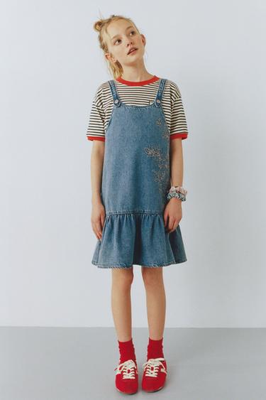 DENIM DRESS WITH EMBROIDERED FLOWERS - Blue by Zara