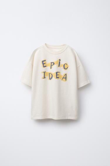 TEXTURED RAISED SLOGAN T-SHIRT - Ecru by Zara - Image 0