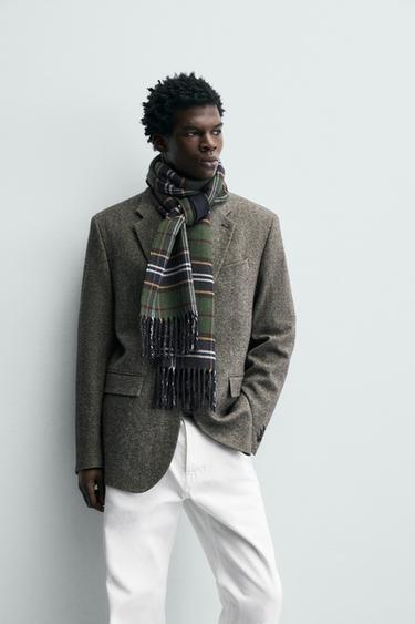 COMBINED CHECK SCARF - Navy blue by Zara - Image 0
