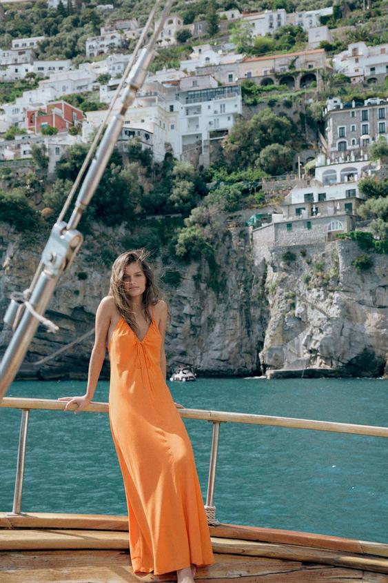 FLOWING MIDI DRESS WITH TIE - Orange by Zara - Image 0