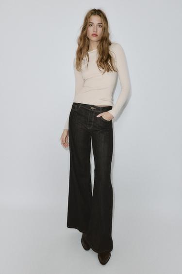 LONG SLEEVE RIBBED T-SHIRT - Sand by Zara