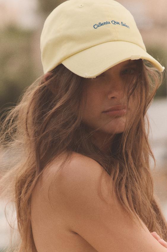 EMBROIDERED TEXT TWILL CAP - Yellow by Zara - Image 0