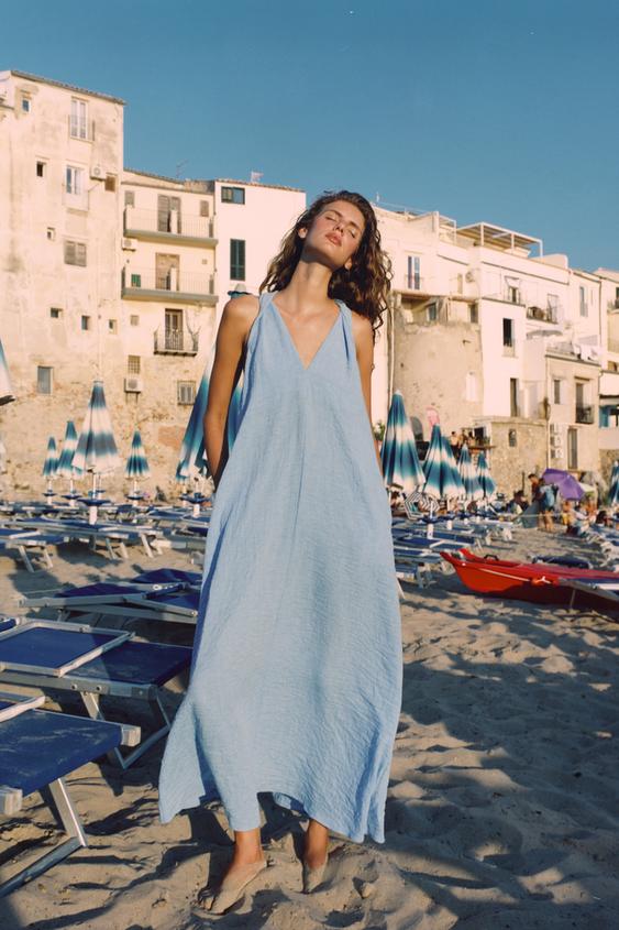TWISTED SHOULDER LONG DRESS - Light blue by Zara - Image 0