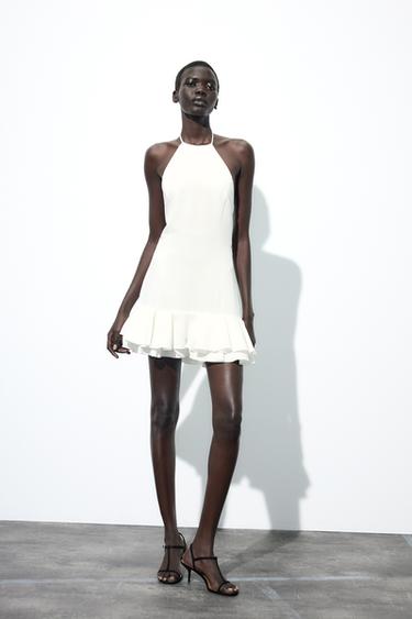 RUFFLED HALTER MINI DRESS - Ecru by Zara - Image 0