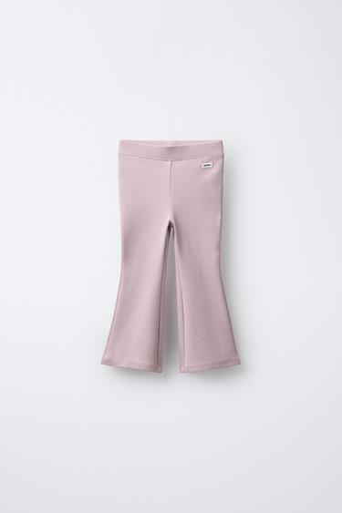 FLARE INTERLOCK LEGGINGS WITH LABEL - Pink / Mauve by Zara