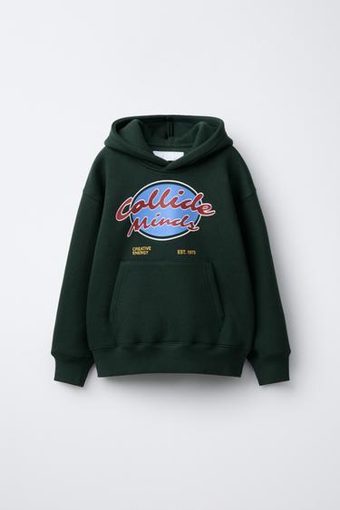 SLOGAN PRINT HOODIE - Bottle green by Zara