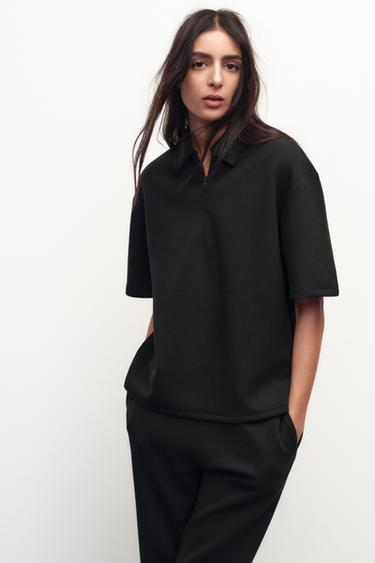 ZIP-UP POLO TOP - Black by Zara