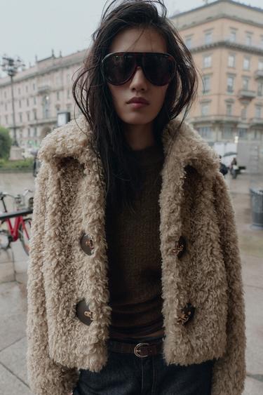 FAUX FUR JACKET WITH TOGGLES - camel by Zara