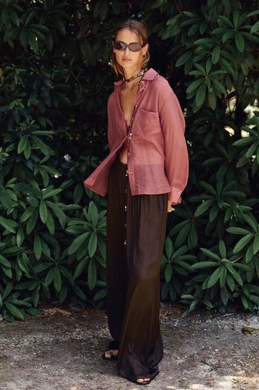 SEMI-SHEER OVERSIZE FLOWING SHIRT - MARSALA by Zara