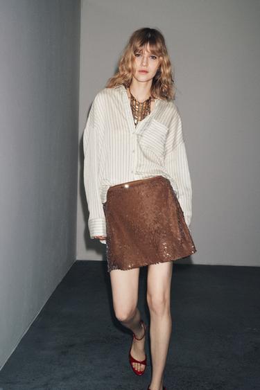 SEQUIN MINI SKIRT - Brown by Zara