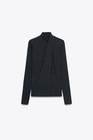 T-SHIRT WITH DRAPED FRONT - Dark grey marl by Zara