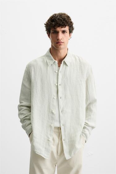 100% LINEN SHIRT - Sea green by Zara