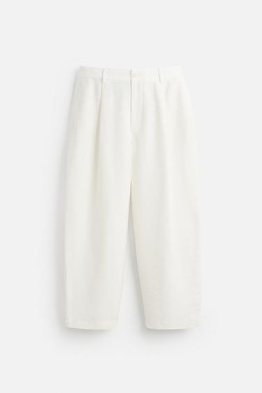 RELAXED FIT PLEATED TROUSERS - Ecru by Zara