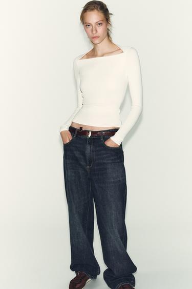 RIBBED LONG SLEEVE T-SHIRT - Oyster-white by Zara