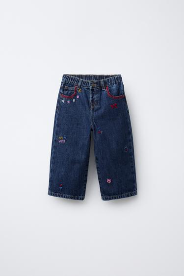 BAGGY JEANS WITH CONTRAST EMBROIDERY - Blue by Zara