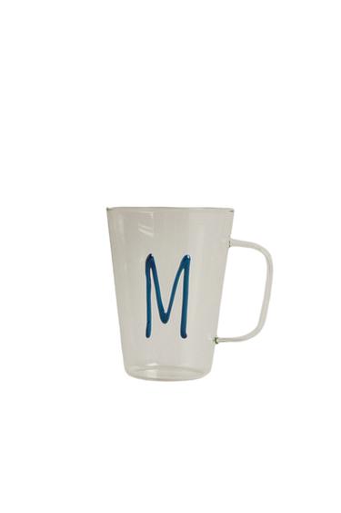 BOROSILICATE MUG WITH INITIAL M - Petrol blue by Zara