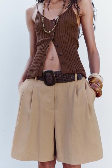 BERMUDA SHORTS WITH DARTS AND BELT - Mid-camel by Zara