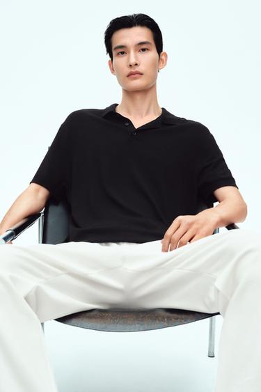 VISCOSE BLEND KNITTED POLO SHIRT - Black by Zara