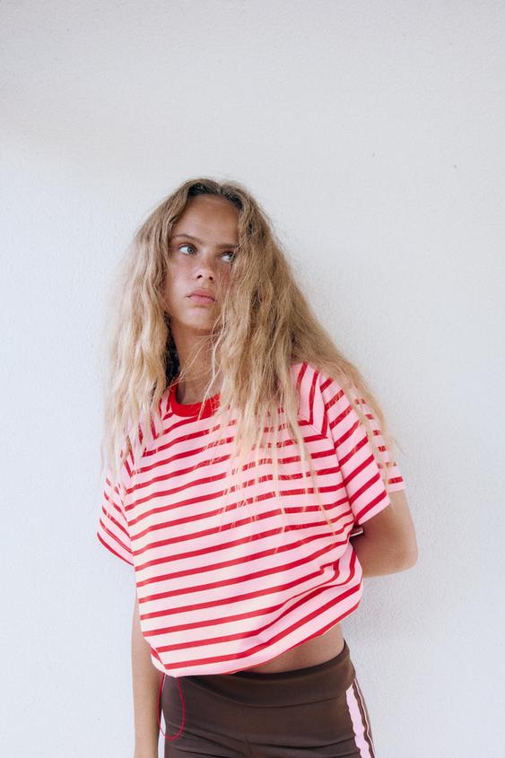 STRIPED T-SHIRT WITH STOPPERS - Pink by Zara - Image 0
