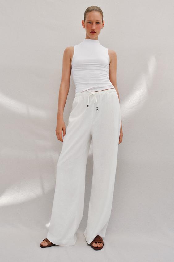 STRAIGHT LINEN BLEND TROUSERS - White by Zara - Image 0