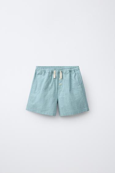 CHECK BERMUDA SHORTS WITH BUTTONS - Light blue by Zara