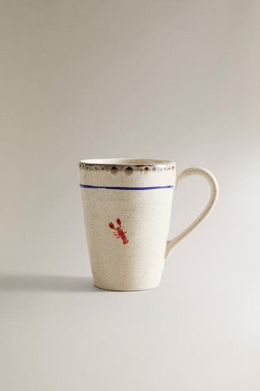 STONEWARE FISH MUG - White / Red by Zara