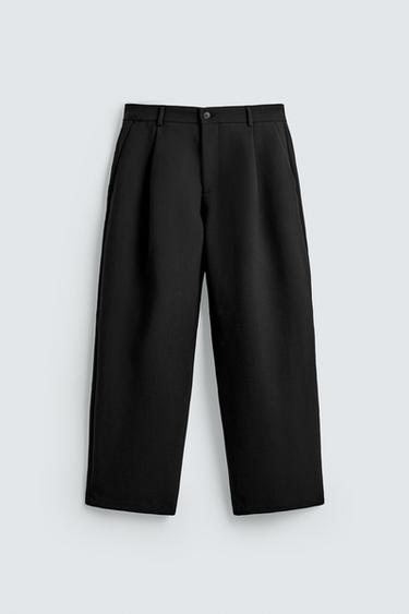 RELAXED FIT PLEATED TROUSERS - Black by Zara