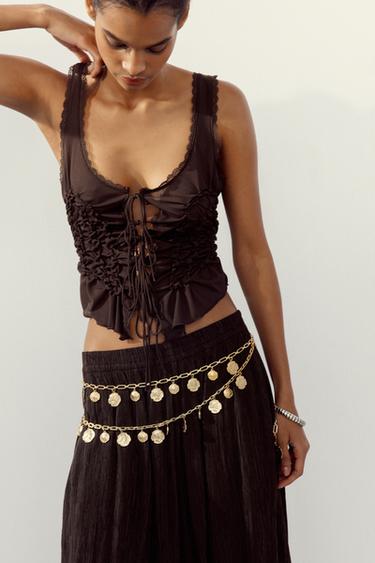 GATHERED TIE TOP - Chocolate by Zara