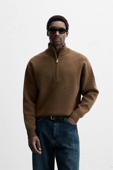 ZIP-COLLAR SWEATER - Brown by Zara