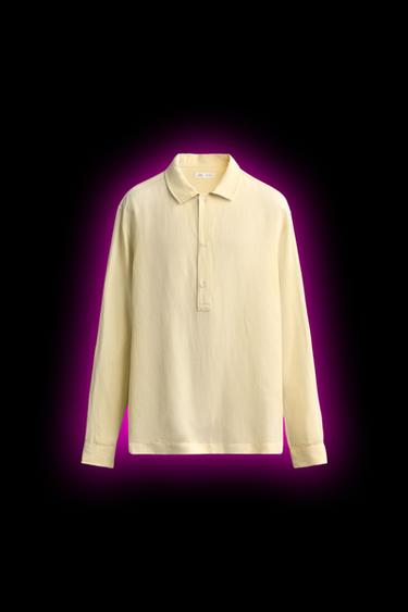 VISCOSE/LINEN REGULAR FIT POLO SHIRT - Light yellow by Zara