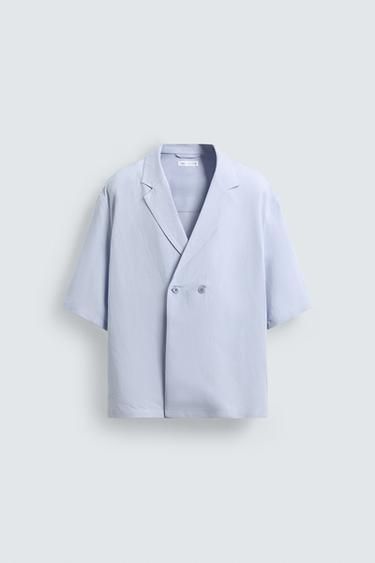 VISCOSE/LINEN KIMONO SHIRT - Sky blue by Zara