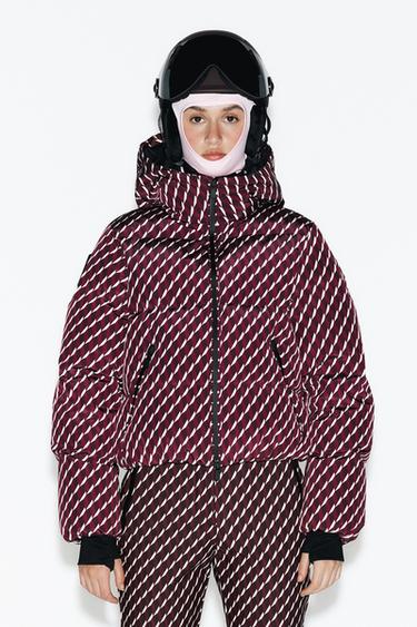 WATER-RESISTANT WINDPROOF PUFFER ANORAK 80% DOWN 20% FEATHER RECCO® TECHNOLOGY SKI COLLECTION - Burgundy by Zara
