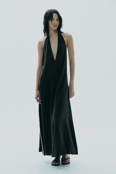 HALTER MIDI DRESS WITH TIE - Black by Zara
