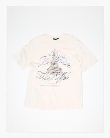 PRINTED T-SHIRT WITH DISTRESSED DETAILING - Ecru by Zara
