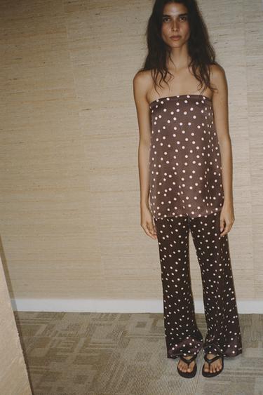 HIGH-WAIST SATIN TROUSERS - Brown / Ecru by Zara