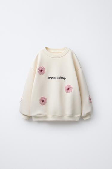 EMBROIDERED FLORAL SWEATSHIRT - Ecru by Zara