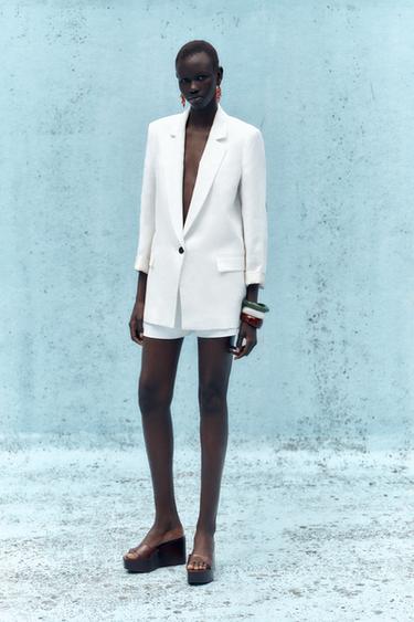 100% LINEN BLAZER WITH PRINTED CUFFS - White by Zara