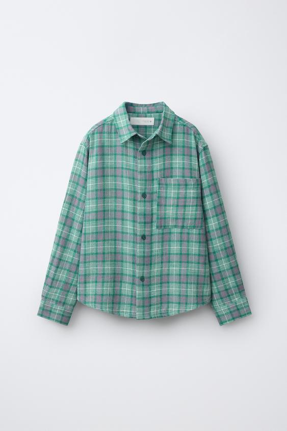 CHECK PRINT SHIRT - Mid-green by Zara - Image 0