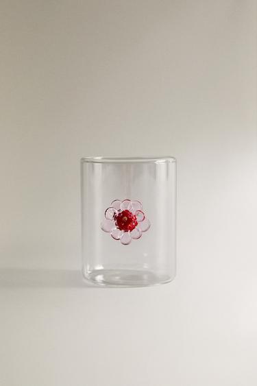 BOROSILICATE GLASS TUMBLER WITH FLORAL APPLIQUÉ -  by Zara - Image 0