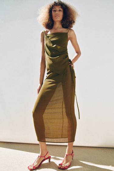 SEMI-SHEER TEXTURED SARONG SKIRT - Mid-green by Zara