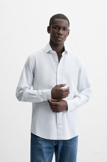 STRIPED TEXTURED SHIRT - Blue/White by Zara