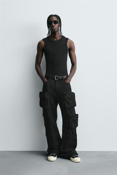 DENIM CARGO TROUSERS WITH POCKETS - Black by Zara - Image 0